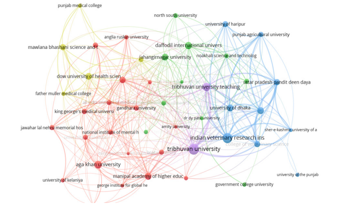 Collaboration Network among top 45 South Asia organizations.